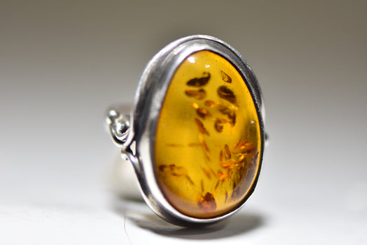 Amber ring vintage long sterling silver women art deco