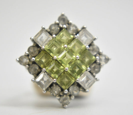 Green ring vintage cocktail boho women sterling silver Size 6