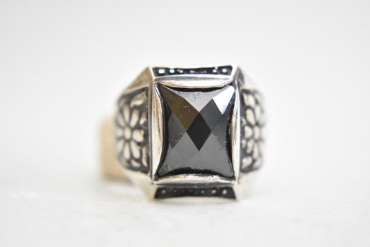 black ring size 9.25 faceted floral sterling silver men women Size 9.25
