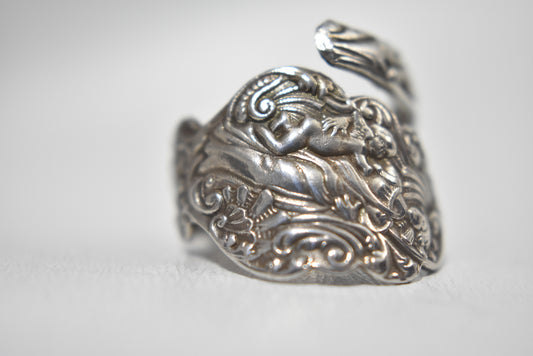Spoon Ring Angel Cupid Eros Venus Vintage Sterling Silver Size 9