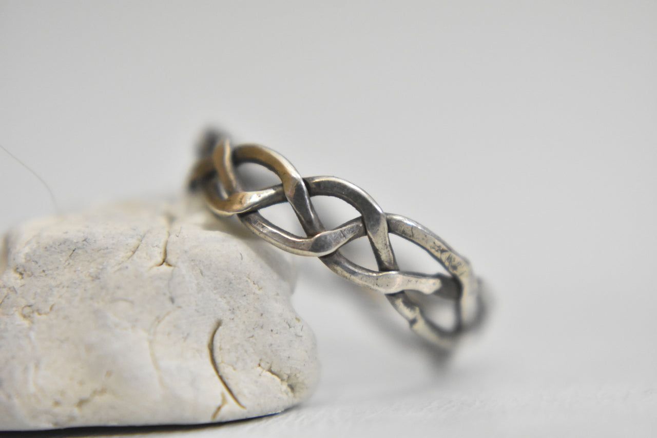 rope ring stacker woven weave band slender sterling silver pinky women Size 5.50