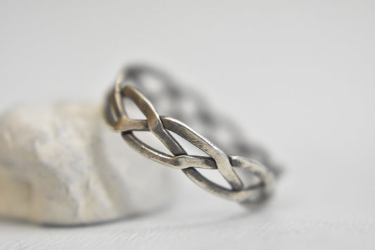 rope ring stacker woven weave band slender sterling silver pinky women Size 5.50