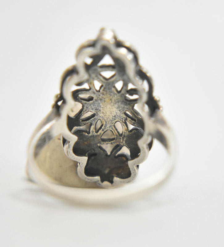 Long Marcasites Ring Art Deco Sterling Silver Size 8.25