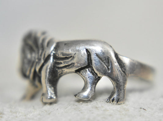 Lion Ring Big Cat Sterling Silver Leo Birthday August Size 6.5