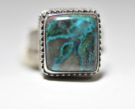 Turquoise ring Boho Bali swirls sterling silver women