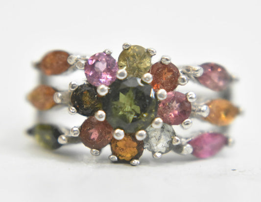 Flower vintage cocktail boho women sterling silver Size 5.50