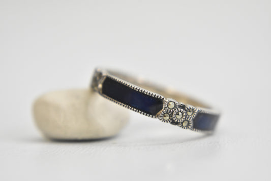 Judith Jack ring marcasites blue band sterling silver stacker Art Deco size 9