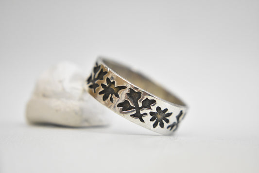 Leaves ring sterling silver thumb wedding ring boho men Size 11.75