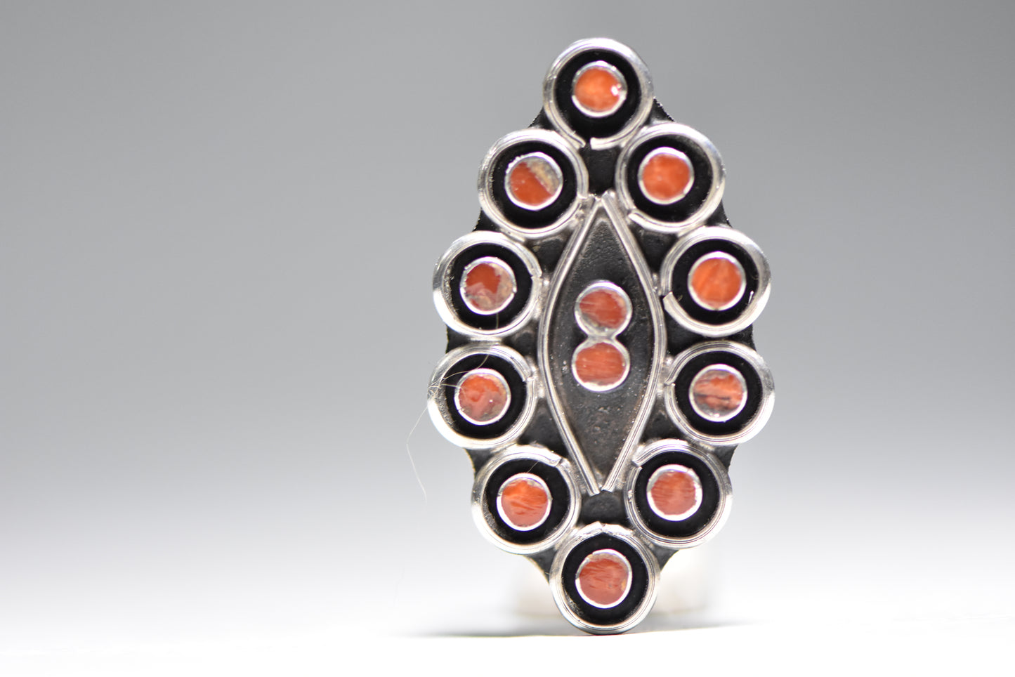 long coral ring Zuni tribal southwest sterling silver women Size 6.5
