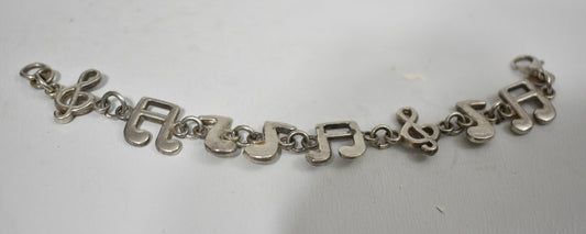 Musical Note Bracelet with Clef Link Sterling Silver Girls