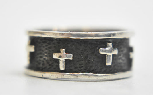 Cross band Christian religious sterling silver ring or band size 6.75