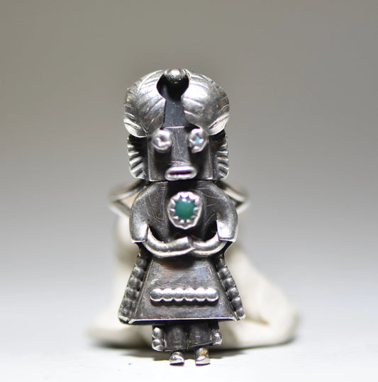 Kachina ring turquoise southwest tribal Navajo sterling silver women girls