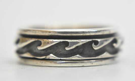 Waves spinner ring thumb band sterling silver men ring size 9.50