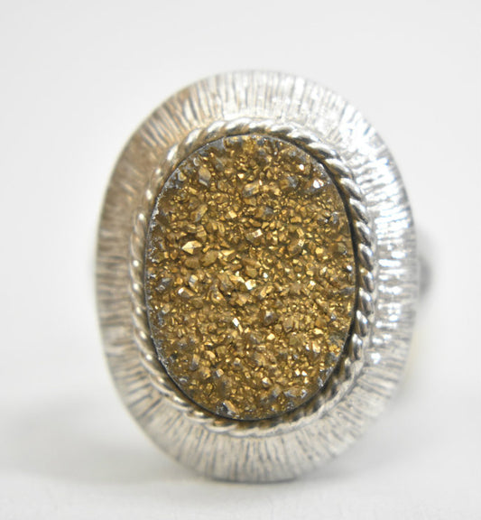 Druzy ring vintage cocktail boho women sterling silver Size 6