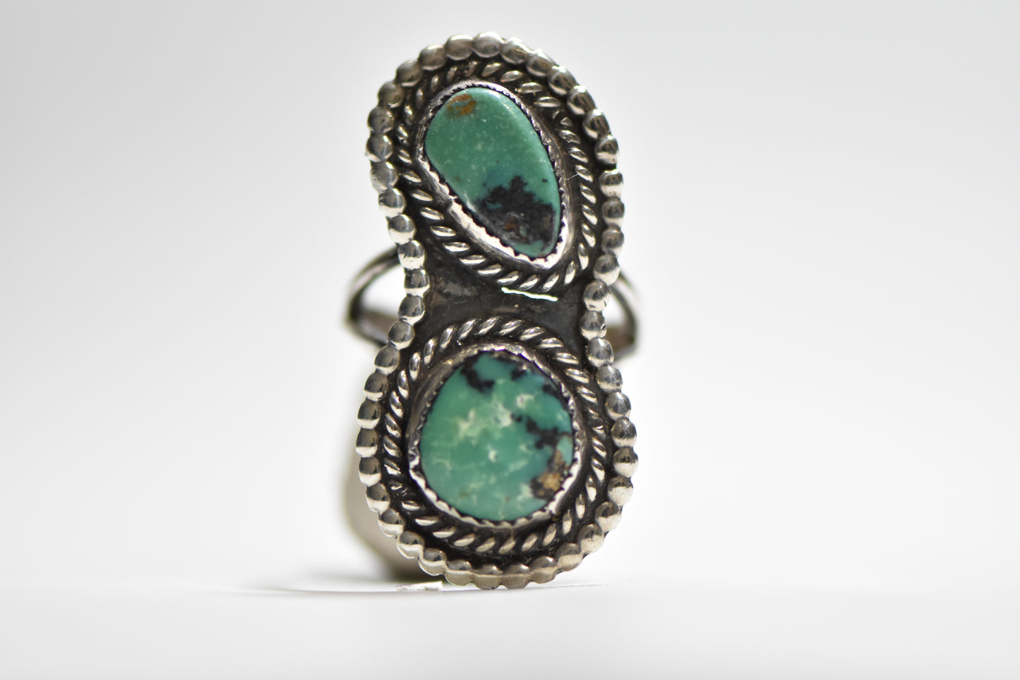 long turquoise ring Navajo southwest sterling silver women Size 7.75