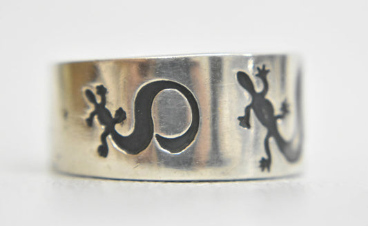 Lizard Ring Gecko Band Sterling Silver Mexico Size 12.25
