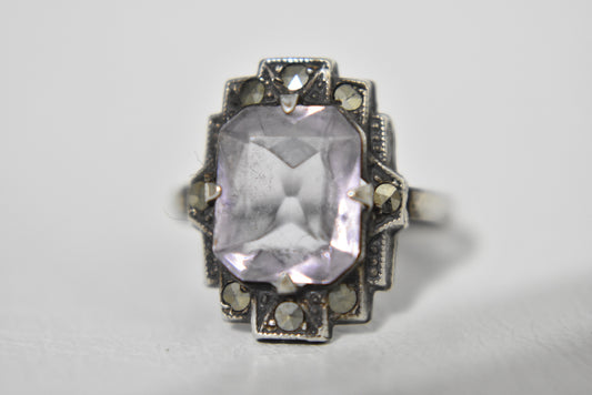 Purple RingArt Deco Light Marcasite Vintage Sterling Silver Size 4.5