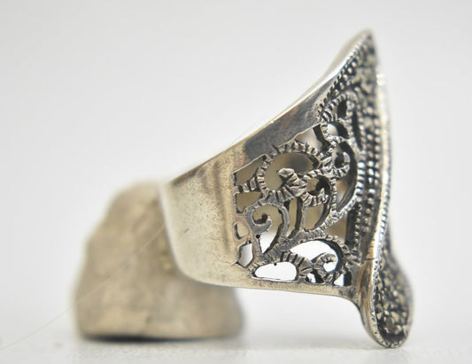 Long Marcasite Ring Sterling Silver Cigar Band Size 6.50