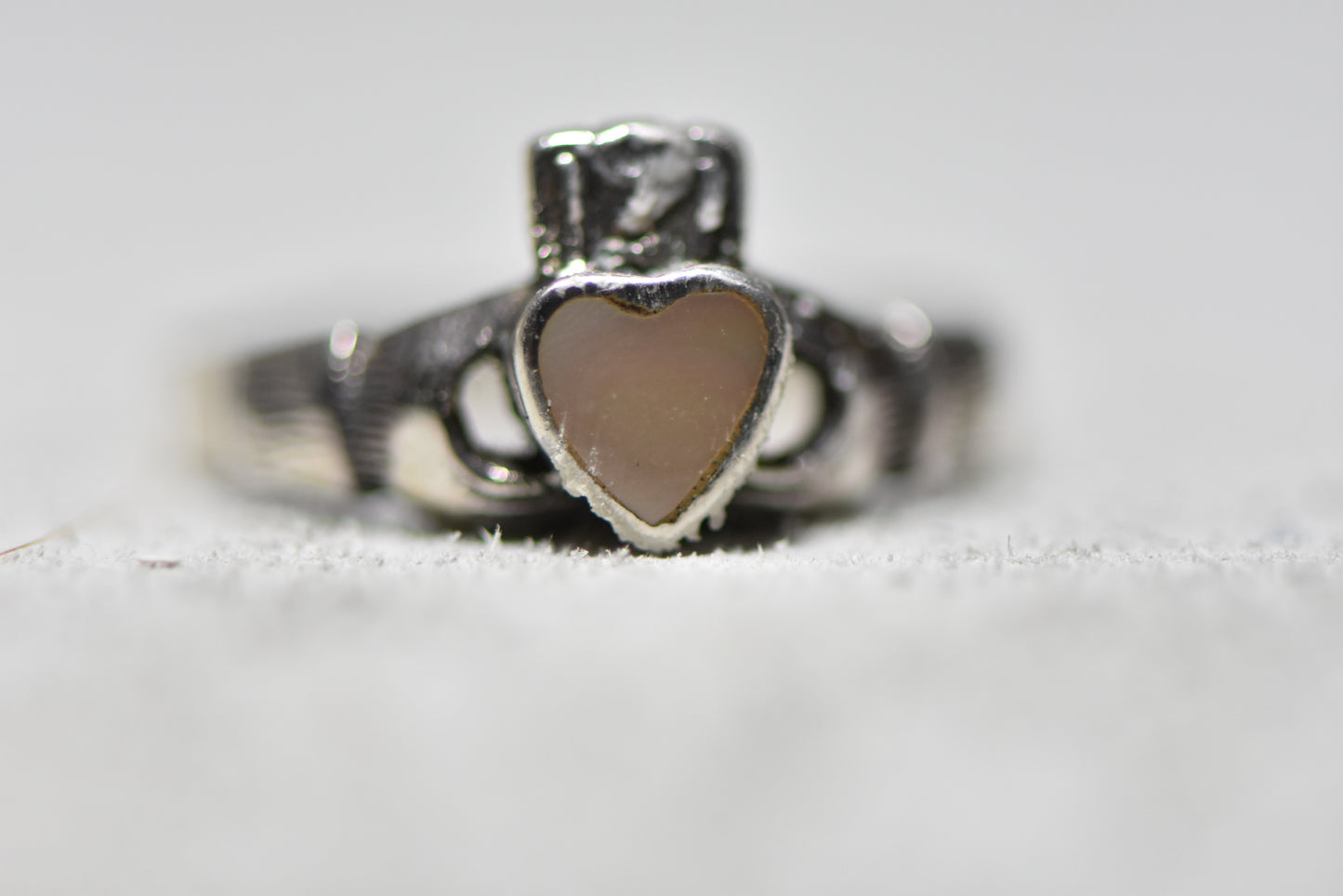 Claddagh ring love friendship MOP mother of pearl sterling silver women girls