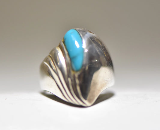 Dome ring turquoise swirl cigar band sterling silver vintage women