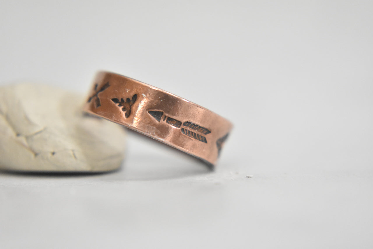 Crossed Arrows ring spears copper Native American band Size 5.50