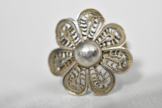 Flower Ring Floral Vintage Filigree Ring Sterling Silver Size 4