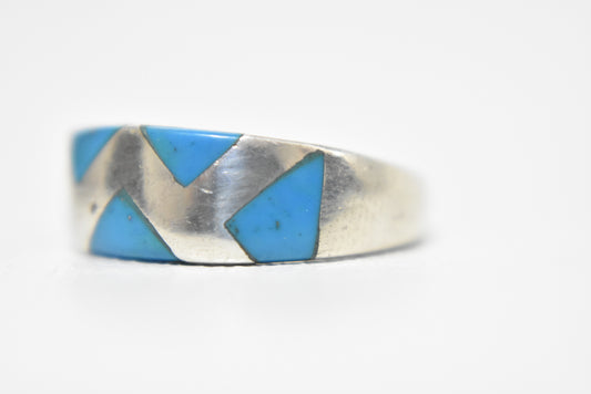 Turquoise Band Southwest Ring Sterling Silver Size 7.75