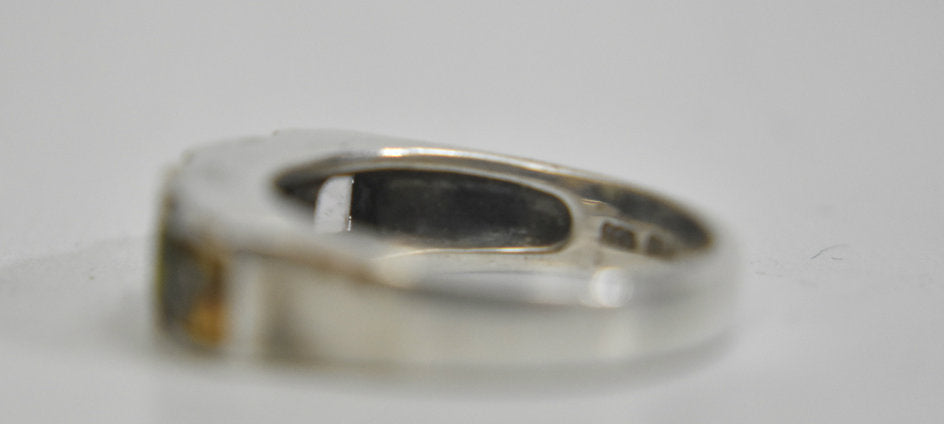 Crystal ring blue yellow green and clear band cocktail sterling silver Marcasites Size 7.50