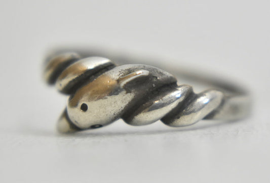 Vintage Dolphin ring stacker band sterling silver band size 7