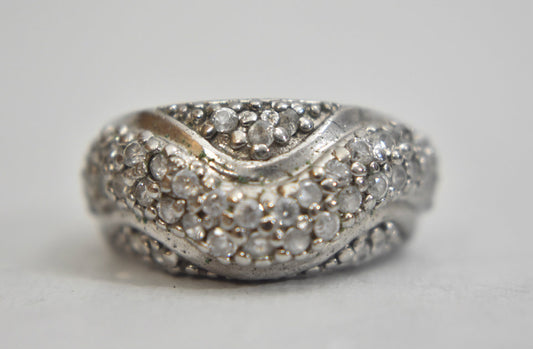 Crystal ring clear stones boho cocktail sterling silver Size 6.50