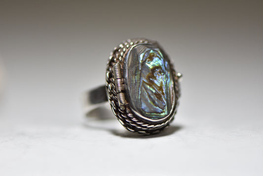 Poison ring Abalone vintage southwest tribal Sterling Silver women