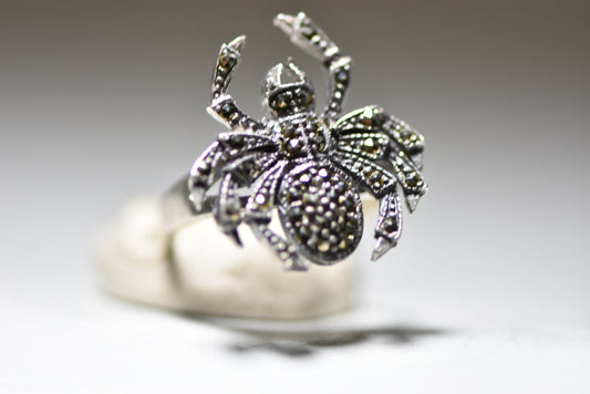 Spider Ring Marcasites black widow tarantula arachnid Halloween sterling silver
