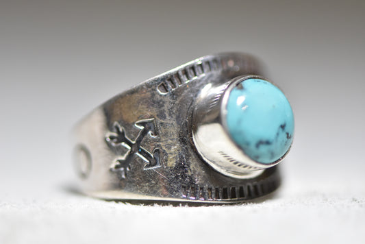 Turquoise ring cigar band southwest arrows sterling silver women men
