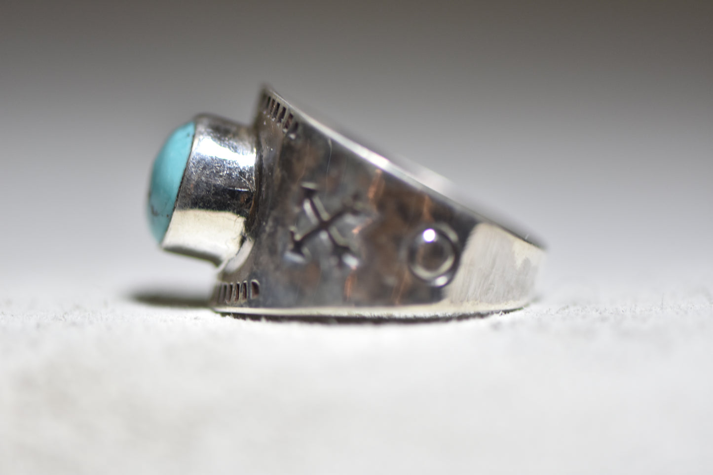 Turquoise ring cigar band southwest arrows sterling silver women men