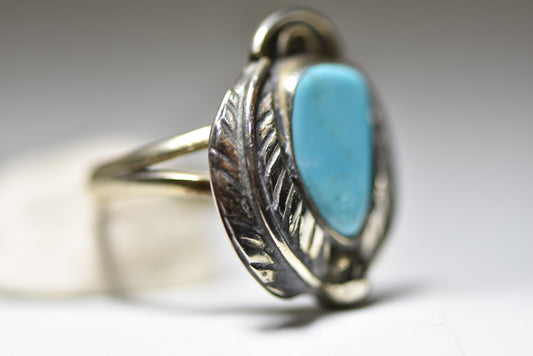 Turquoise Ring Navajo southwest feathers girls women sterling silver