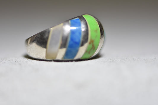 Turquoise ring MOP dome bubble band sterling silver women girls