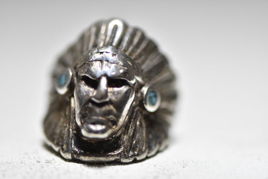 Chief ring size 8.25 feathers turquoise tribal women men sterling silver