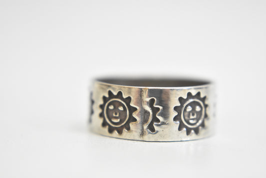 sun ring sterling silver band Mexico southwest women Size 8.25