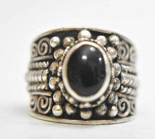 Onyx Cigar Band Sterling Silver Pinky Ring Size 5.50