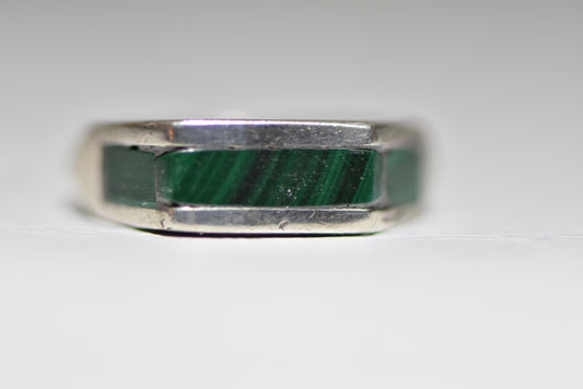 Malachite ring pinky stacker southwest band sterling silver
