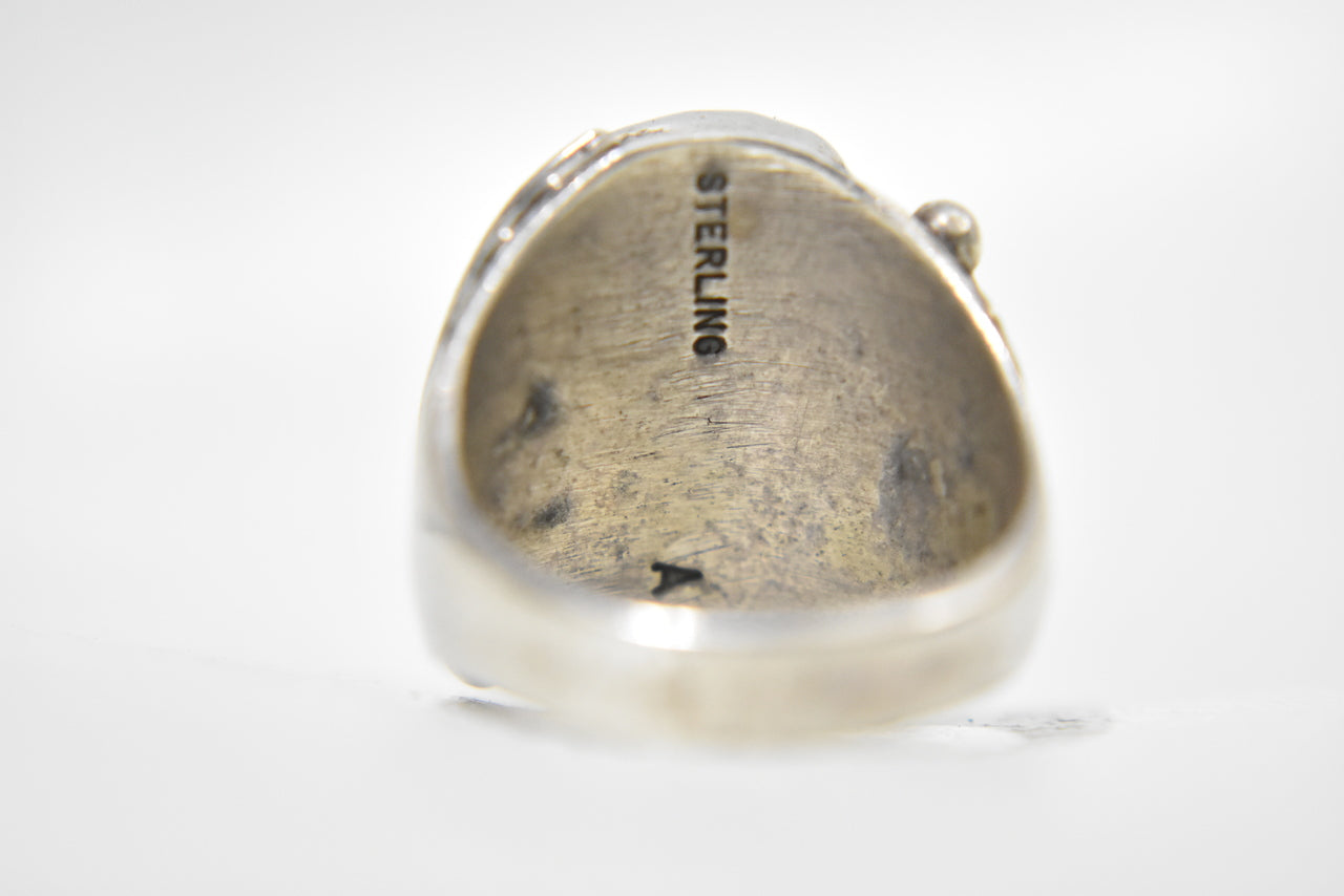Navajo Turquoise Onyx Ring w Leaves Sterling Silver Men Size 10.5