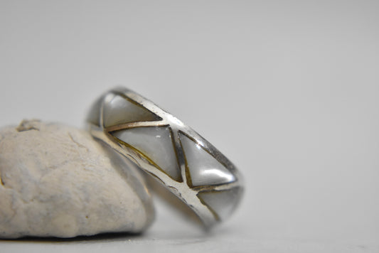Zuni Ring Wedding band MOP Ring sterling silver pinky boys band Size 4.50