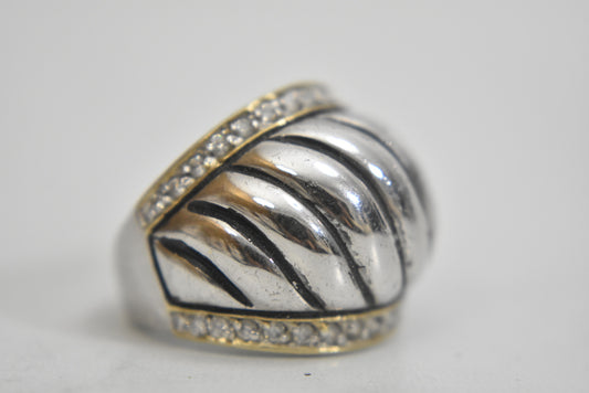 Cigar band ring size 5.75 Dome ring clear stones in a band boho cocktail sterling silver