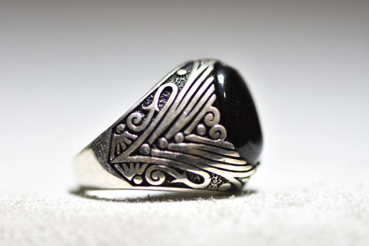 Onyx ring men band sterling silver