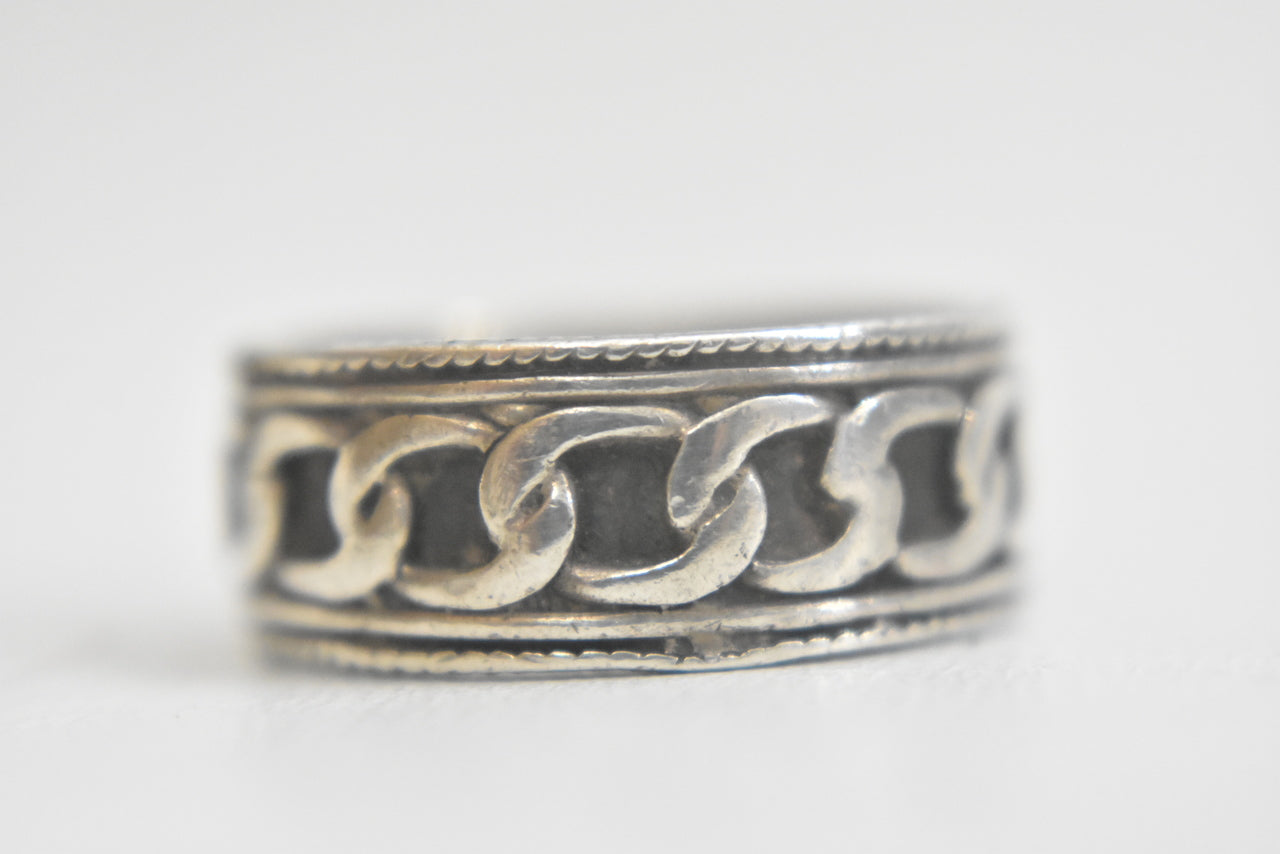 Chain link ring Size 9.25 biker Band thumb sterling silver women men
