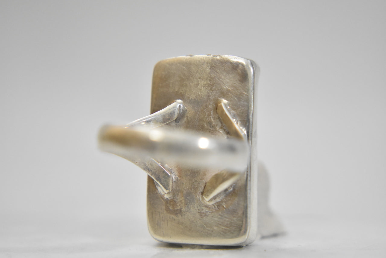 long moonstone ring design women sterling silver Size 7