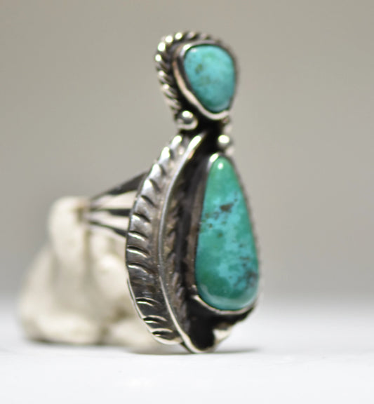 Turquoise ring long Navajo southwest sterling silver