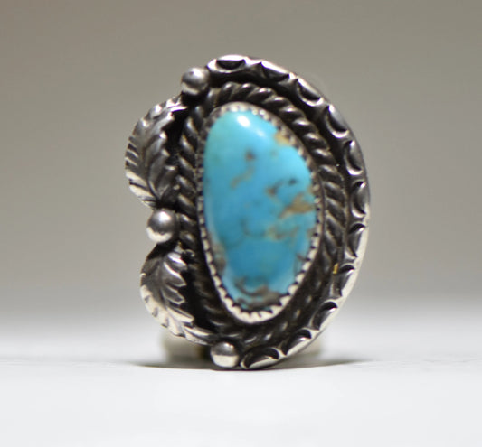 Turquoise ring long Navajo feathers southwest sterling silver