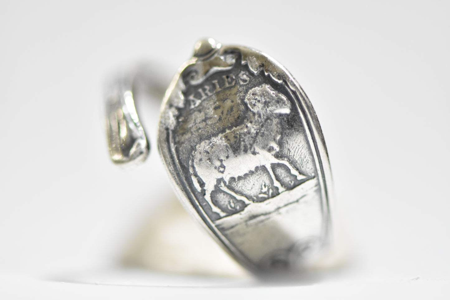 Ram spoon ring Aries spoon band March birthday astrology sterling silver women girls Size 7.50