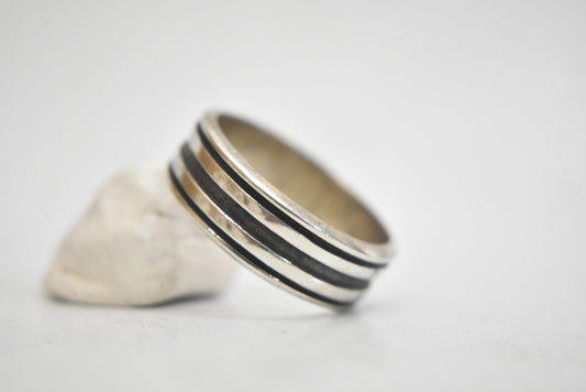 geometric ring thumb ridges southwest band sterling silver Size 12.75